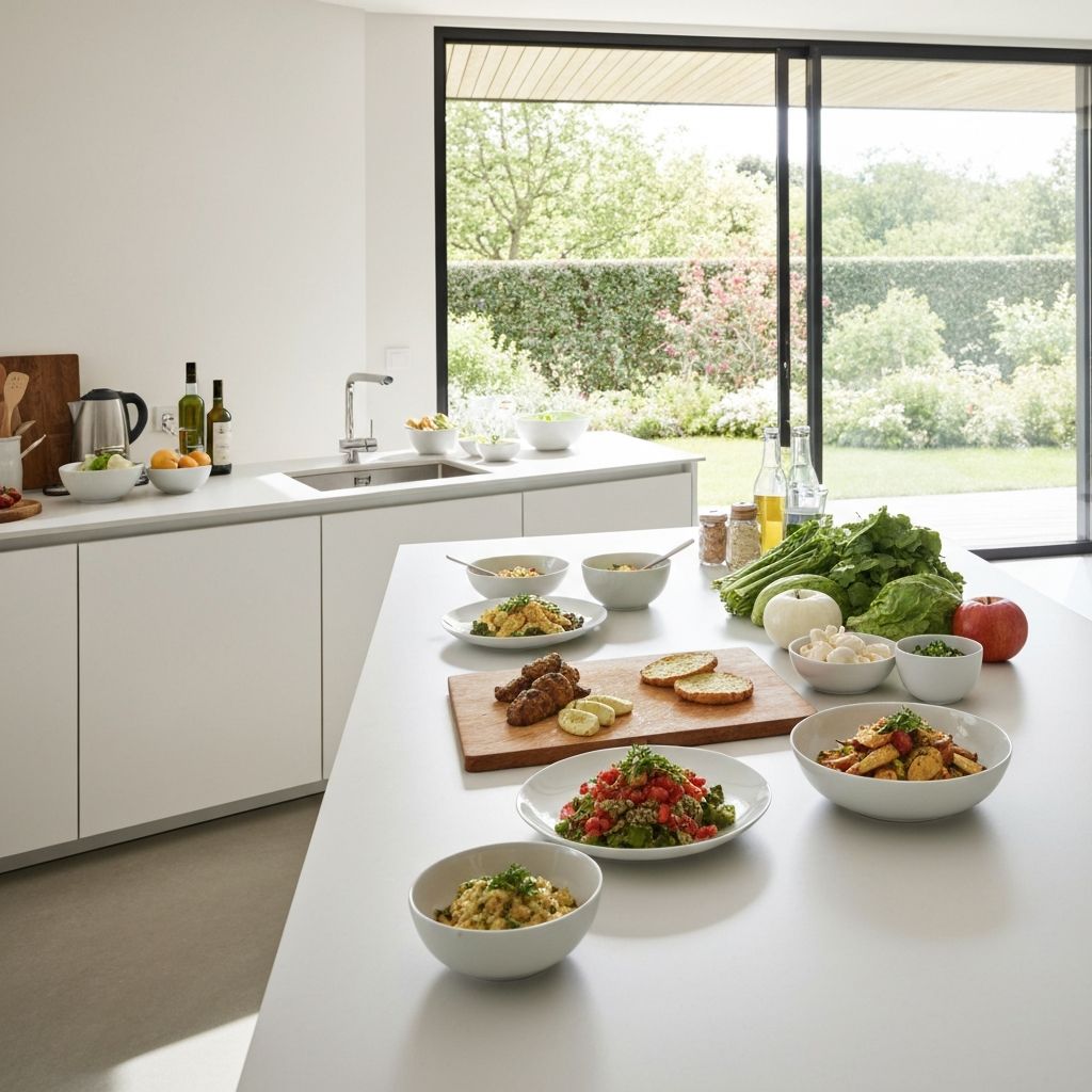 Cocina moderna con comidas preparadas